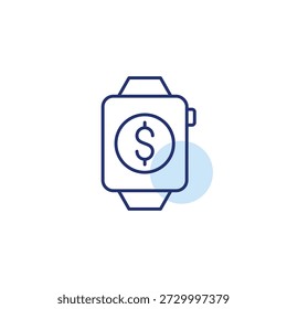Dollar and smart watch. Mobile payment, digital finances. Pixel perfect, editable stroke vector icon