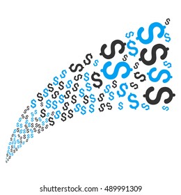 Dollar Source Stream vector illustration. Style is blue and gray bicolor flat dollar symbols, white background.