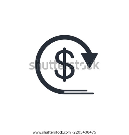 Dollar and speed arrow. Fast financial income. Vector linear icon isolated on white background.