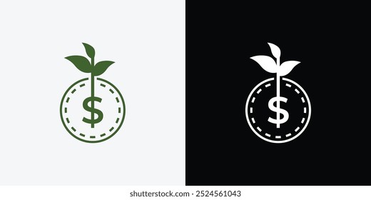 Rebento de dólar, Logotipo de financiamento, Ilustração de vetor de símbolo de dinheiro crescente