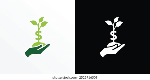 Dollar sprout, Funding logo, Growing money symbol vector illustration