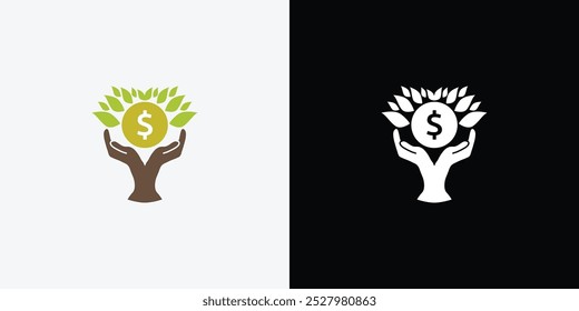 Dollar sprout, Funding logo, Growing money symbol vector illustration