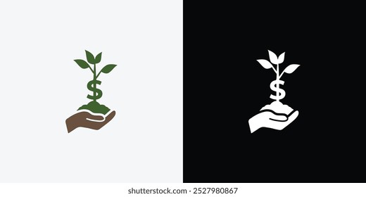 Dollar sprout, Funding logo, Growing money symbol vector illustration