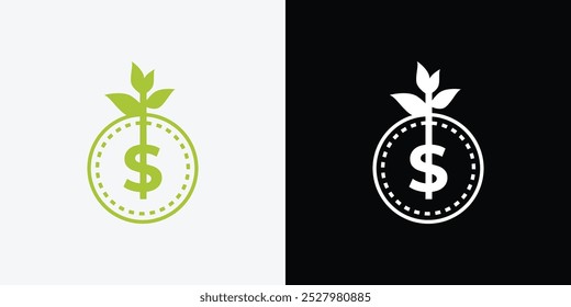 Dollar sprout, Funding logo, Growing money symbol vector illustration