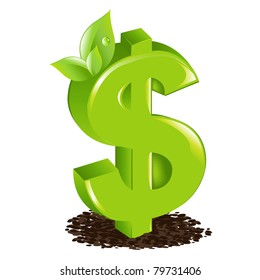 Dólar Con Sprout, Aislado En Fondo Blanco, Ilustración Vectorial