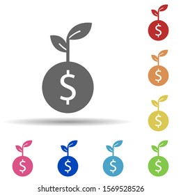 Dollar, sprout in multi color style icon. Simple glyph, flat vector of business icons for ui and ux, website or mobile application