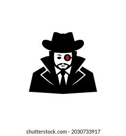 dollar spy logo, silhouette of man wearing tuxedo and black hat vector illustrations