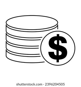 Dollar stack coin, flat icon money design, cash sign vector illustration .