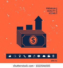 Dollar stack icon. Money growth concept