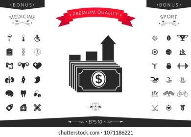 Dollar stack icon. Money growth concept