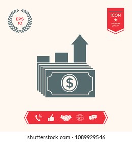 Dollar stack icon. Money growth concept