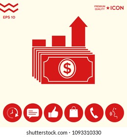 Dollar stack icon. Money growth concept