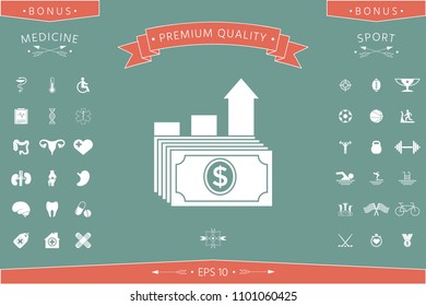 Dollar stack icon. Money growth concept