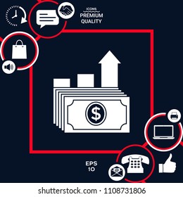 Dollar stack icon. Money growth concept