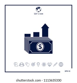 Dollar stack icon. Money growth concept