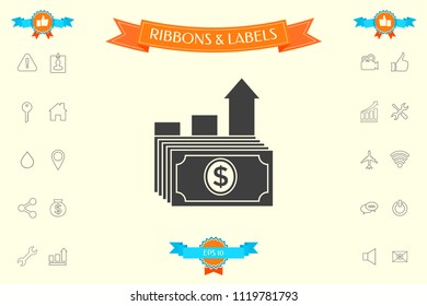 Dollar stack icon. Money growth concept