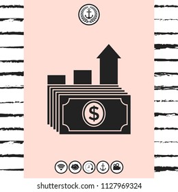Dollar stack icon. Money growth concept