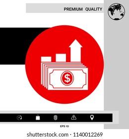 Dollar stack icon. Money growth concept