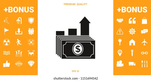 Dollar stack icon. Money growth concept
