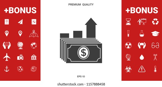 Dollar stack icon. Money growth concept