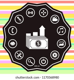 Dollar stack icon. Money growth concept