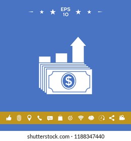 Dollar stack icon. Money growth concept