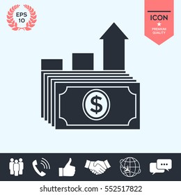Dollar stack icon. Money growth concept