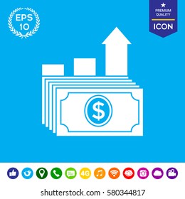Dollar stack icon. Money growth concept