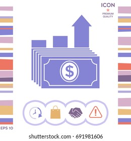 Dollar stack icon. Money growth concept