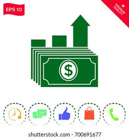 Dollar stack icon. Money growth concept
