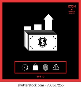 Dollar stack icon. Money growth concept