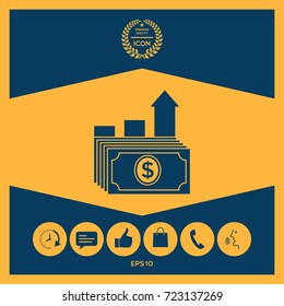 Dollar stack icon. Money growth concept