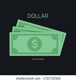 Dollar Stack Paper Banknotes. U.S currency money symbols. Flat dollar money sign illustration. Green color vector dollar design.