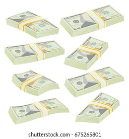 Dollar Stacks Vector. Money Banknotes. Cash Symbol. Money Bill Isolated Illustration.