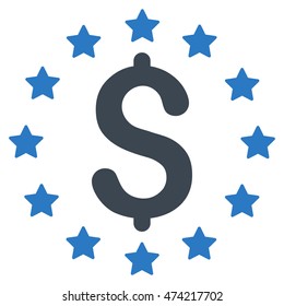 Dollar Stars icon. Vector style is bicolor flat iconic symbol with rounded angles, smooth blue colors, white background.