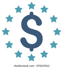Dollar Stars icon. Vector style is bicolor flat iconic symbol with rounded angles, cyan and blue colors, white background.