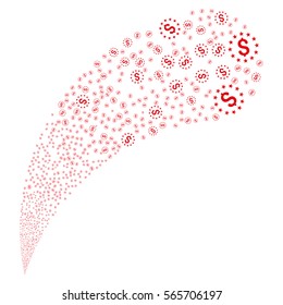 Dollar Stars random source stream. Vector illustration style is flat red iconic symbols on a white background. Object fountain done from design elements.