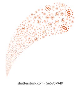 Dollar Stars random source stream. Vector illustration style is flat orange iconic symbols on a white background. Object fountain made from icons.
