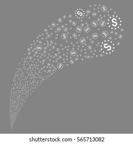 Dollar Stars random source stream. Vector illustration style is flat white iconic symbols on a gray background. Object fountain organized from icons.