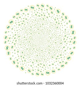 Dollar Stars twirl spheric cluster. Element cycle done from random dollar stars items. Vector illustration style is flat iconic symbols.