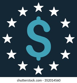 Dollar Stars vector icon. Style is bicolor flat symbol, blue and white colors, rounded angles, dark blue background.