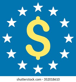 Dollar Stars vector icon. Style is bicolor flat symbol, yellow and white colors, rounded angles, blue background.