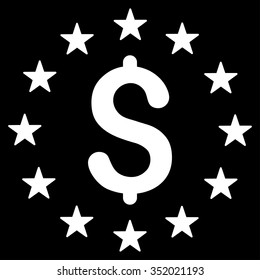 Dollar Stars vector icon. Style is flat symbol, white color, rounded angles, black background.