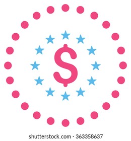 Dollar Stars vector icon. Style is bicolor flat circled symbol, pink and blue colors, rounded angles, white background.