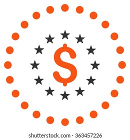 Dollar Stars vector icon. Style is bicolor flat circled symbol, orange and gray colors, rounded angles, white background.
