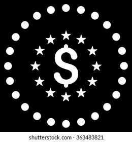 Dollar Stars vector icon. Style is flat circled symbol, white color, rounded angles, black background.