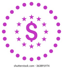 Dollar Stars vector icon. Style is flat circled symbol, violet color, rounded angles, white background.