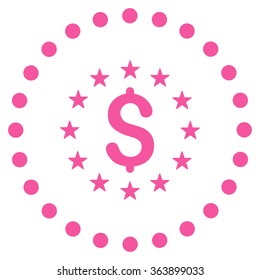 Dollar Stars vector icon. Style is flat circled symbol, pink color, rounded angles, white background.