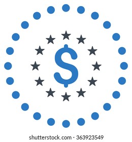 Dollar Stars vector icon. Style is bicolor flat circled symbol, smooth blue colors, rounded angles, white background.