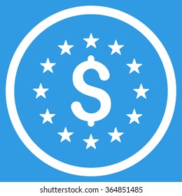 Dollar Stars vector icon. Style is flat circled symbol, white color, rounded angles, blue background.